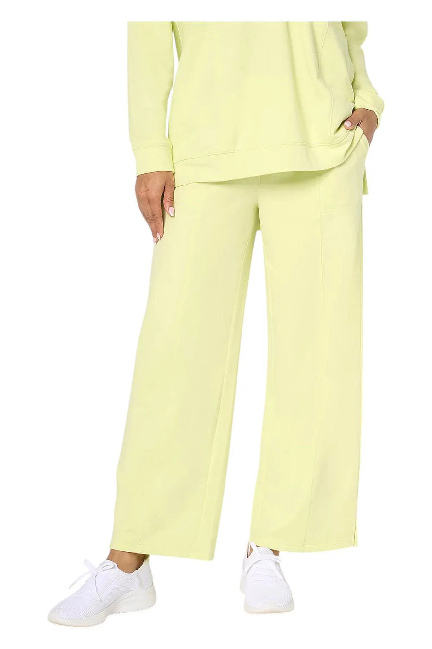 Joan Rivers Women's French Terry Wide-Leg Ankle Pants Lime Sorbet - Petite